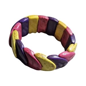 N2OT Multicolor Stonr Stretch Statement Bracelet - Pink, Yellow & Purple